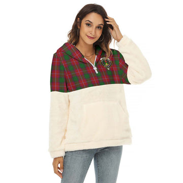 Rattray Tartan Half Style Women's Borg Fleece Hoodie with Half Zip with Family Crest