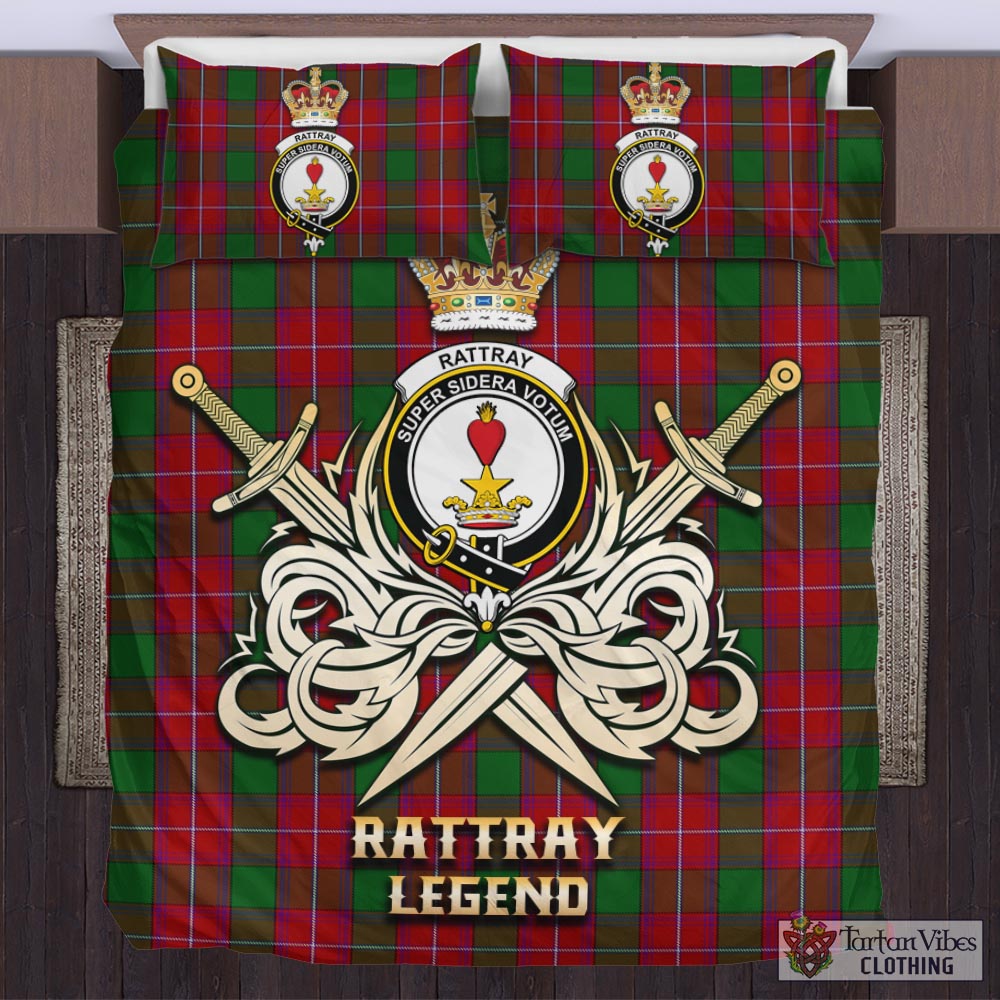 Tartan Vibes Clothing Rattray Tartan Bedding Set with Clan Crest and the Golden Sword of Courageous Legacy