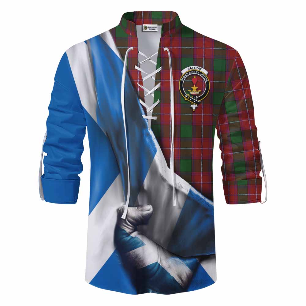 Tartan Vibes Clothing Rattray Tartan Ghillie Kilt Shirt with Family Crest Scotland Patriotic Style