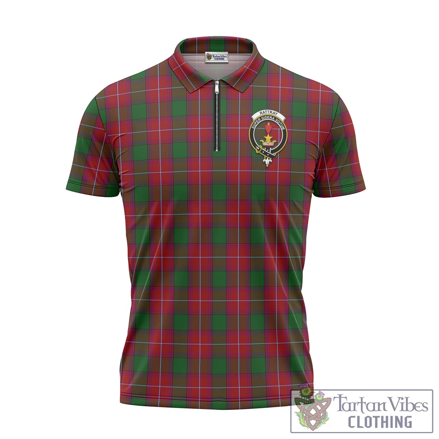 Tartan Vibes Clothing Rattray Tartan Zipper Polo Shirt with Family Crest