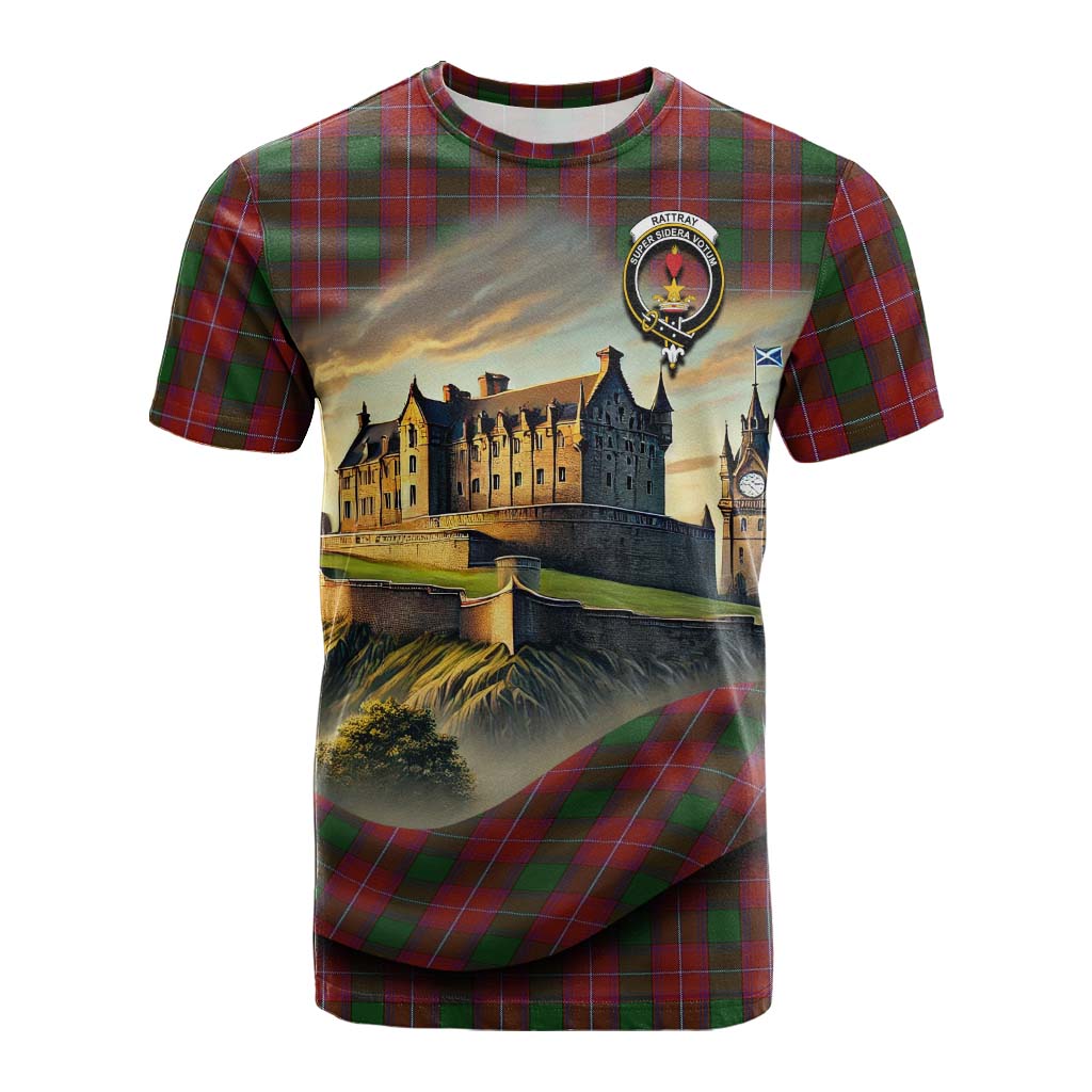 Tartan Vibes Clothing Rattray Tartan Family Crest Cotton T-shirt with Scottish Ancient Castle Style