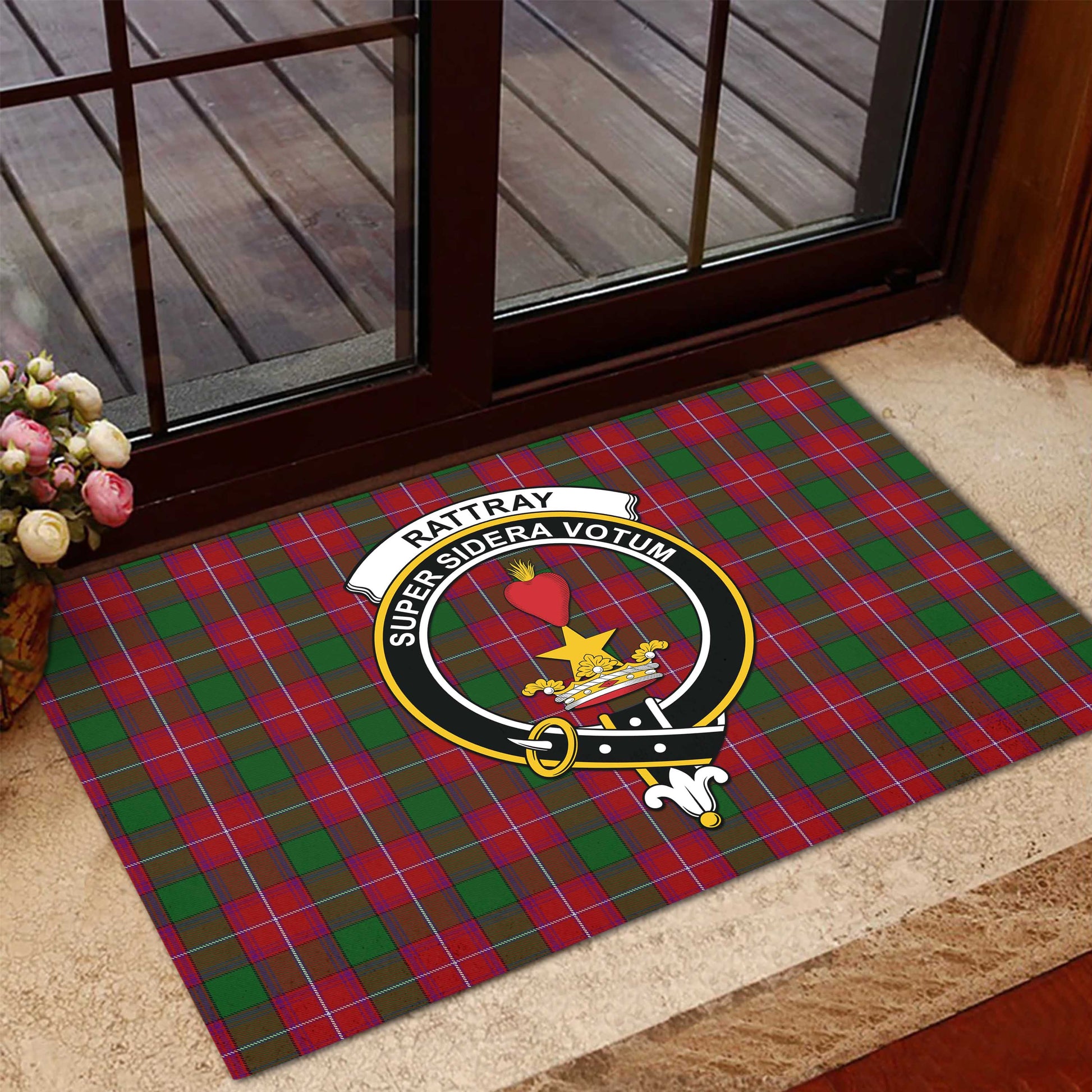 Rattray Tartan Door Mat with Family Crest - Tartanvibesclothing