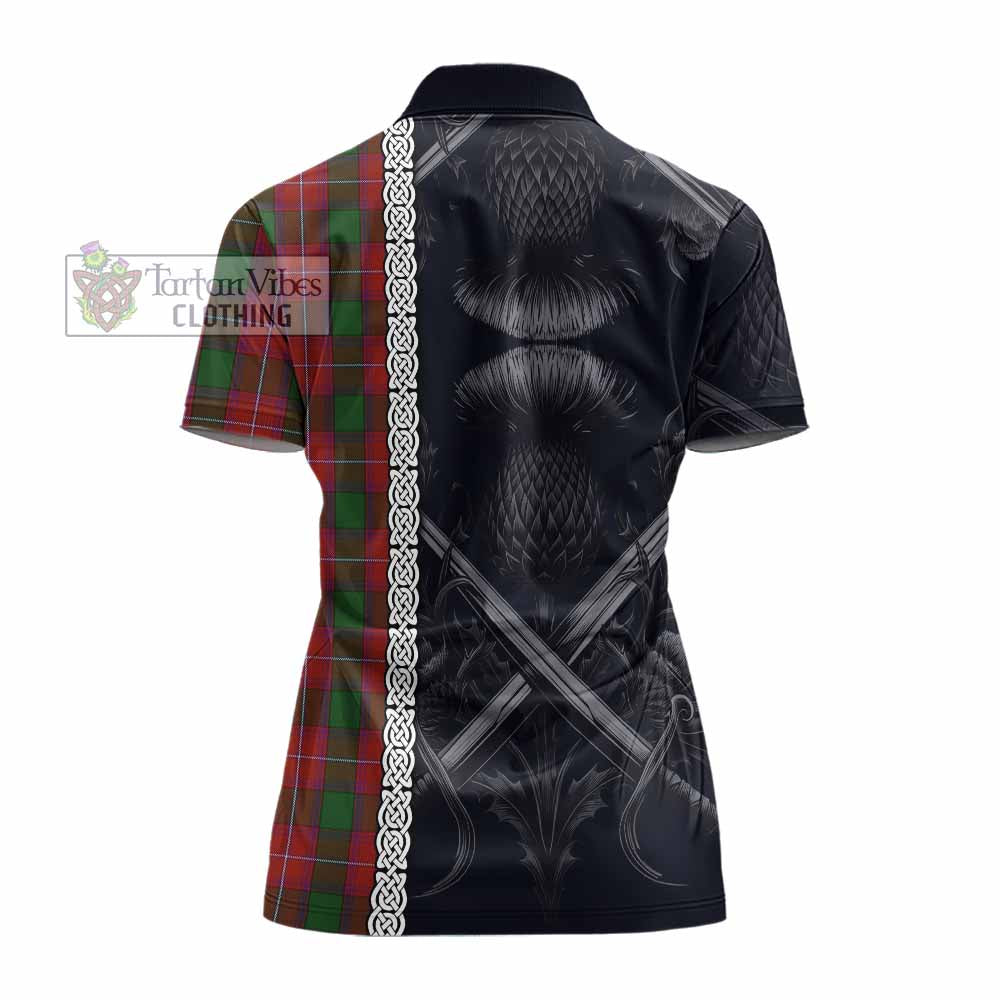 Tartan Vibes Clothing Rattray Tartan Women's Polo Shirt with Family Crest Cross Sword Thistle Celtic Vibes
