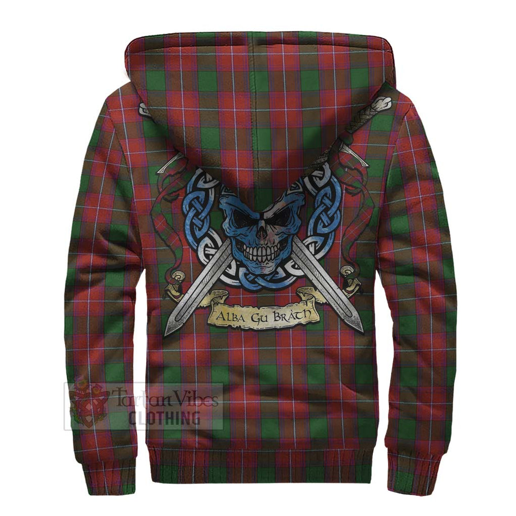 Tartan Vibes Clothing Rattray Tartan Sherpa Hoodie with Family Crest Celtic Skull Style