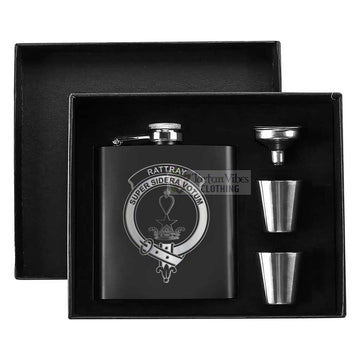 Tartan Vibes Clothing Rattray Crest Hip Flask Set 7oz Black Stainless Steel with A Gift Box