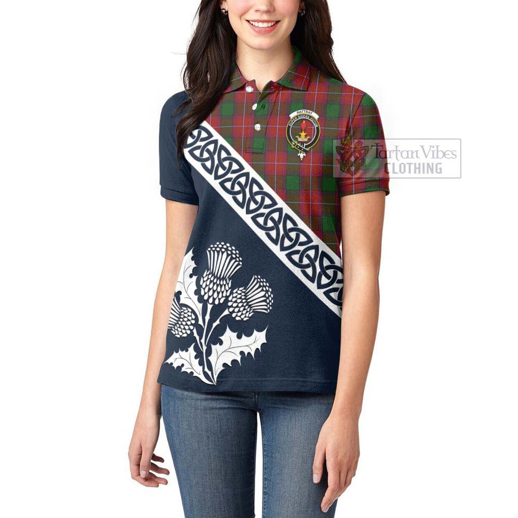 Tartan Vibes Clothing Rattray Tartan Women's Polo Shirt Featuring Thistle and Scotland Map