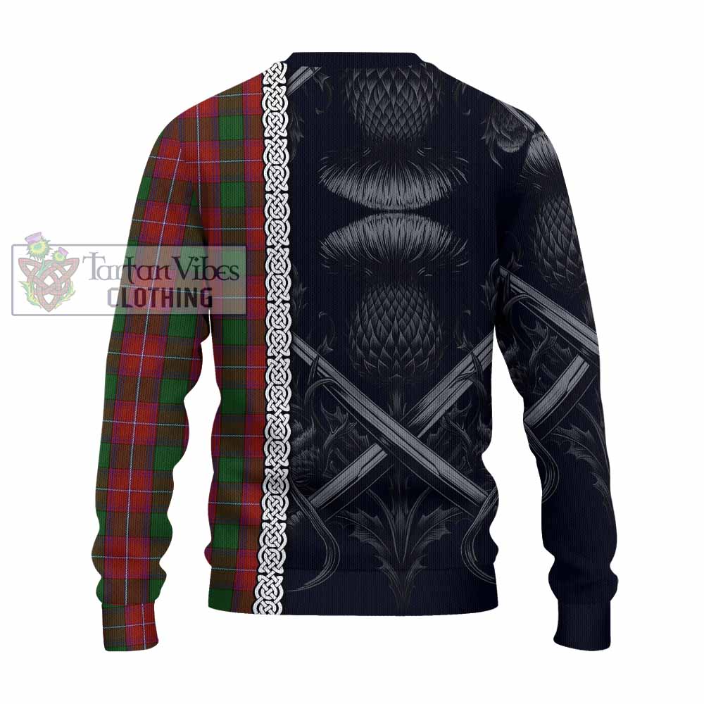 Tartan Vibes Clothing Rattray Tartan Knitted Sweater with Family Crest Cross Sword Thistle Celtic Vibes