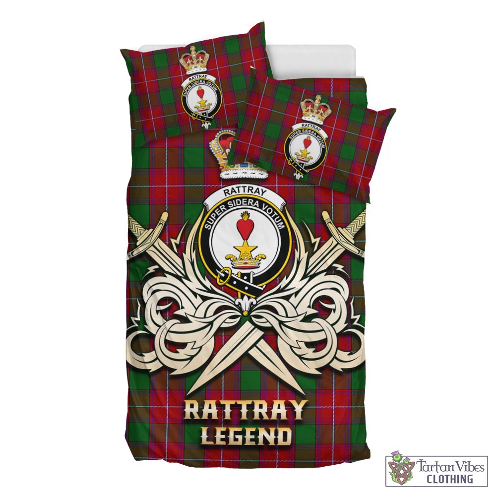 Tartan Vibes Clothing Rattray Tartan Bedding Set with Clan Crest and the Golden Sword of Courageous Legacy