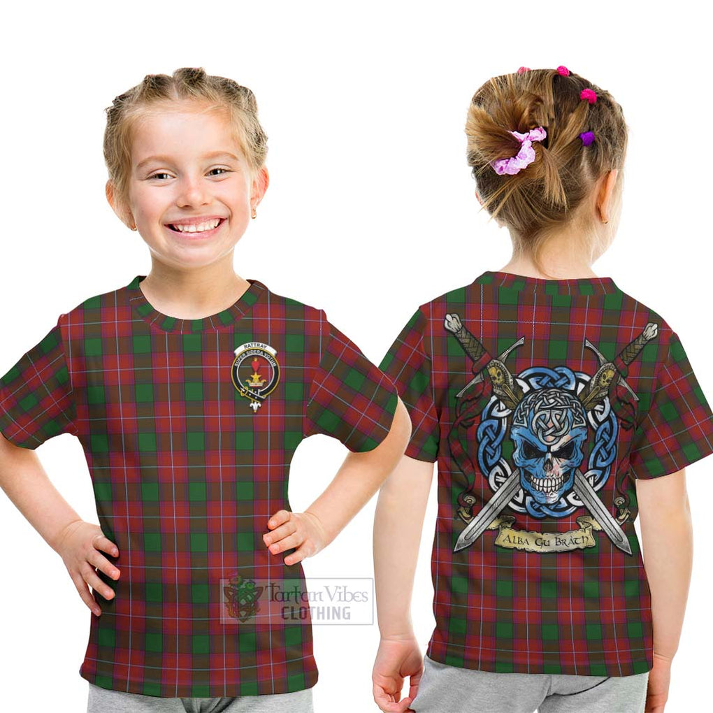 Tartan Vibes Clothing Rattray Tartan Kid T-Shirt with Family Crest Celtic Skull Style