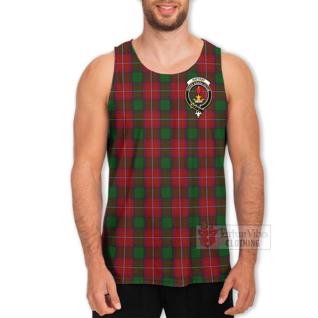 Tartan Vibes Clothing Rattray Tartan Men's Tank Top with Family Crest and Bearded Skull Holding Bottles of Whiskey