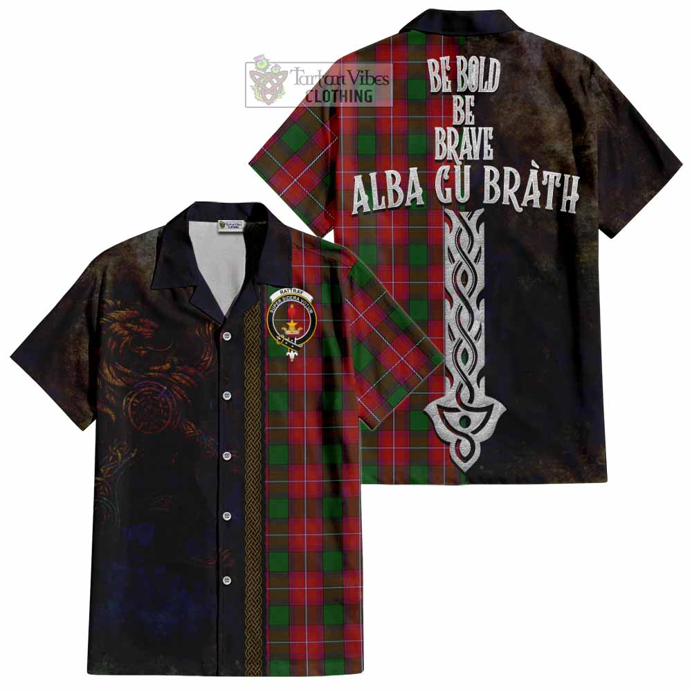Tartan Vibes Clothing Rattray Tartan Family Crest Short Sleeve Button Shirt Alba Gu Brath Be Brave Lion Ancient Style