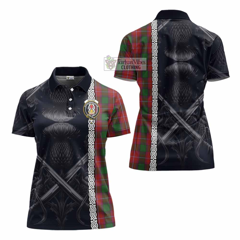 Tartan Vibes Clothing Rattray Tartan Women's Polo Shirt with Family Crest Cross Sword Thistle Celtic Vibes