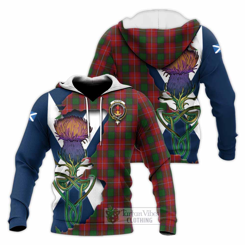 Tartan Vibes Clothing Rattray Tartan Family Crest Knitted Hoodie Scottish Thistle Celtic Inspired