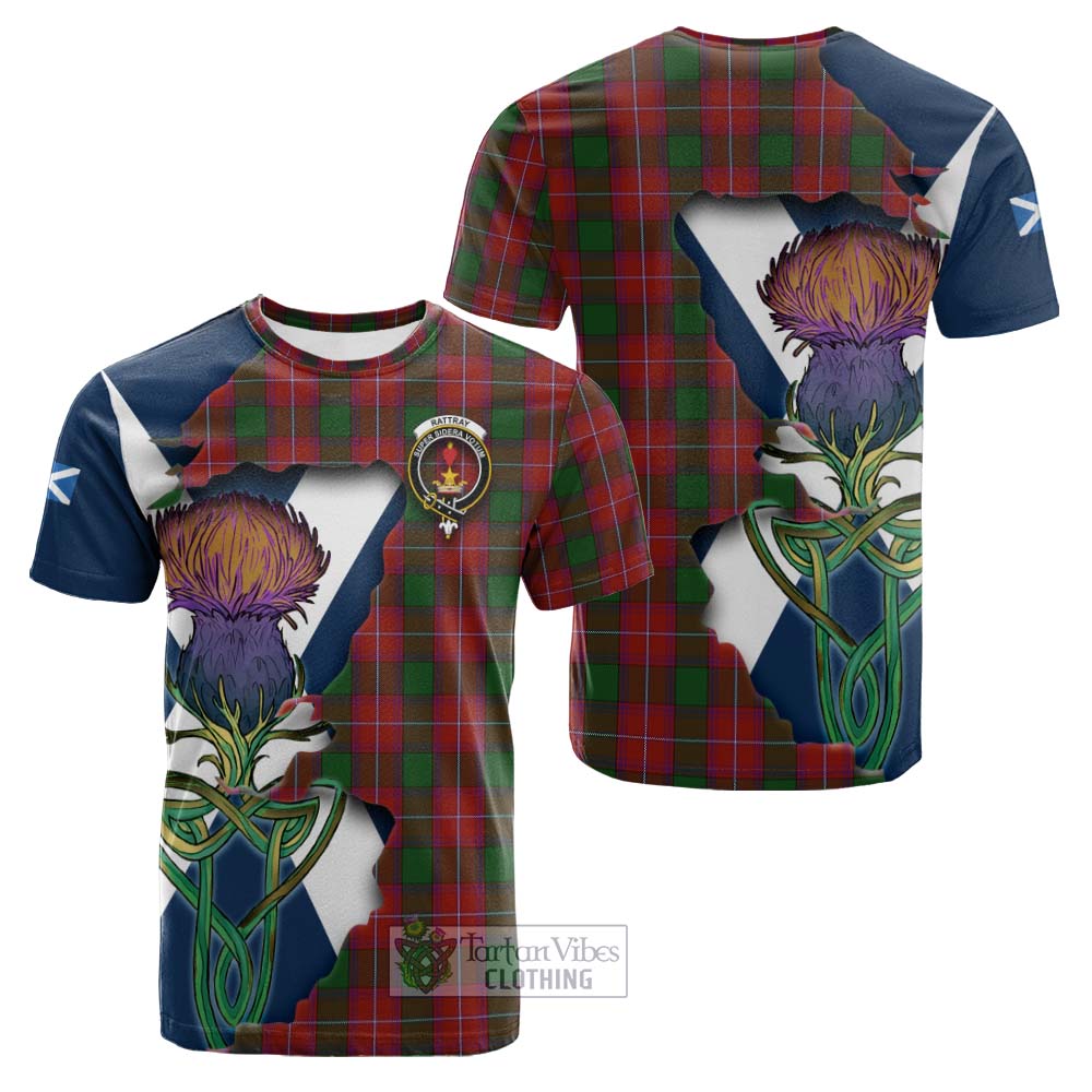 Tartan Vibes Clothing Rattray Tartan Family Crest Cotton T-shirt Scottish Thistle Celtic Inspired