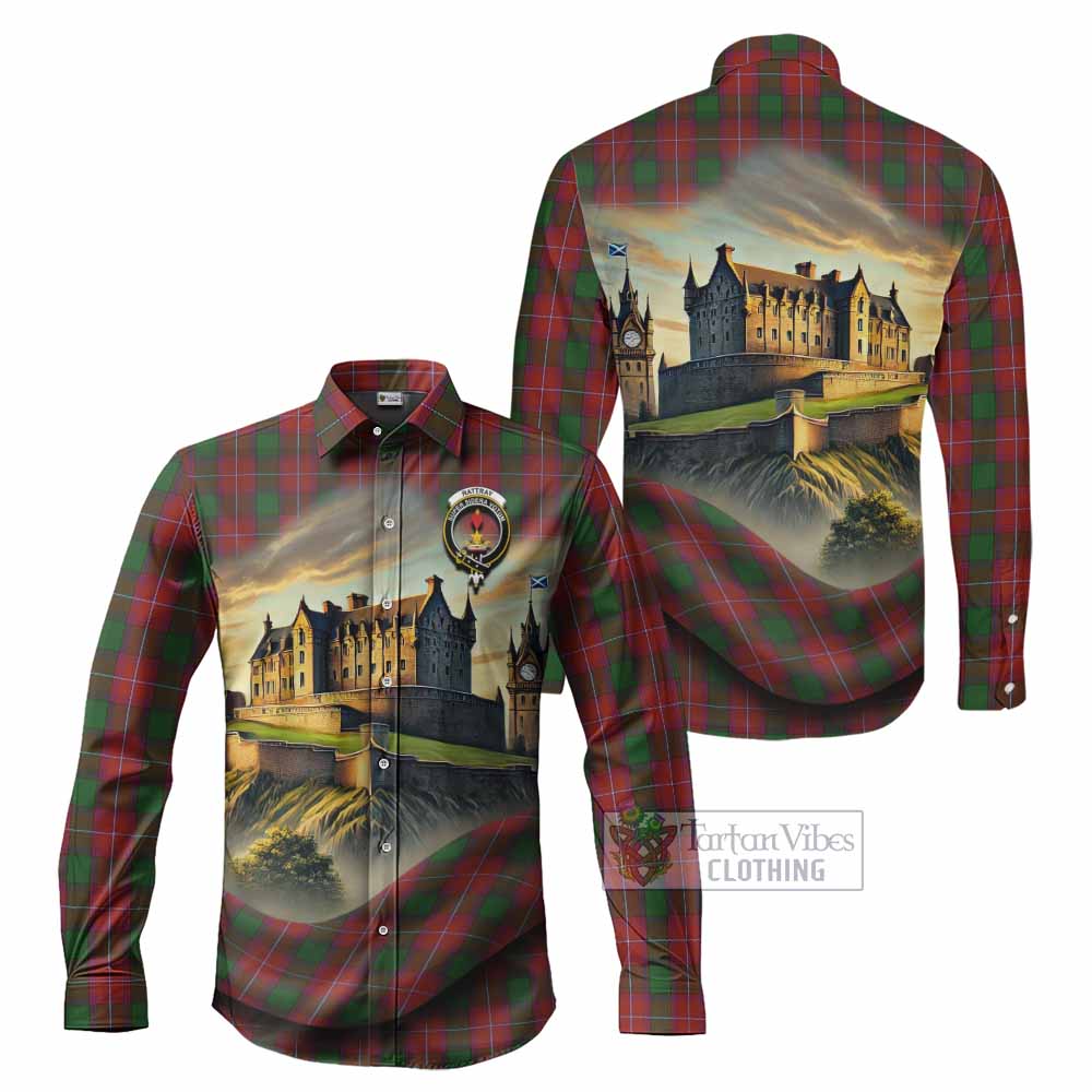 Tartan Vibes Clothing Rattray Tartan Family Crest Long Sleeve Button Shirt with Scottish Ancient Castle Style