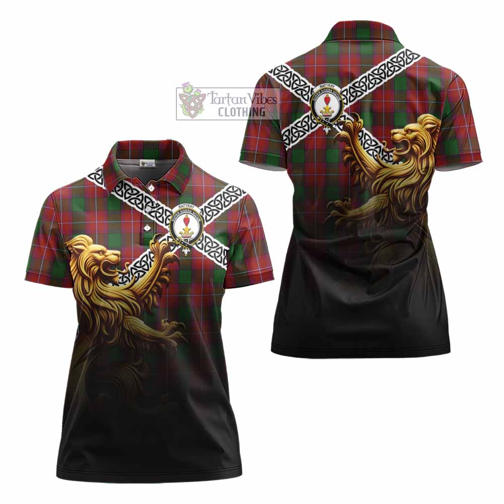 Tartan Vibes Clothing Rattray Crest Tartan Women's Polo Shirt with Golden Lion Emblem Celtic Style