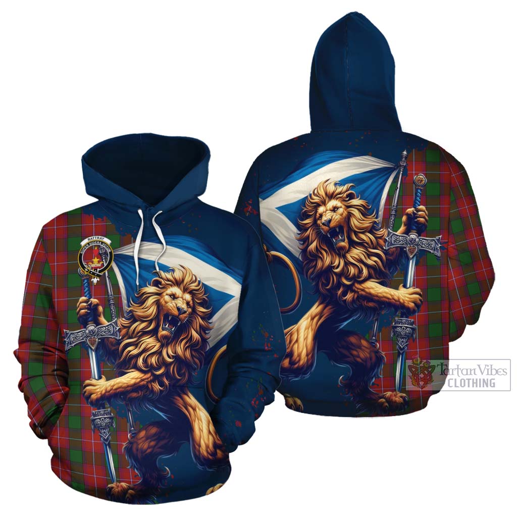 Tartan Vibes Clothing Rattray Tartan Family Crest Cotton Hoodie with Scottish Majestic Lion