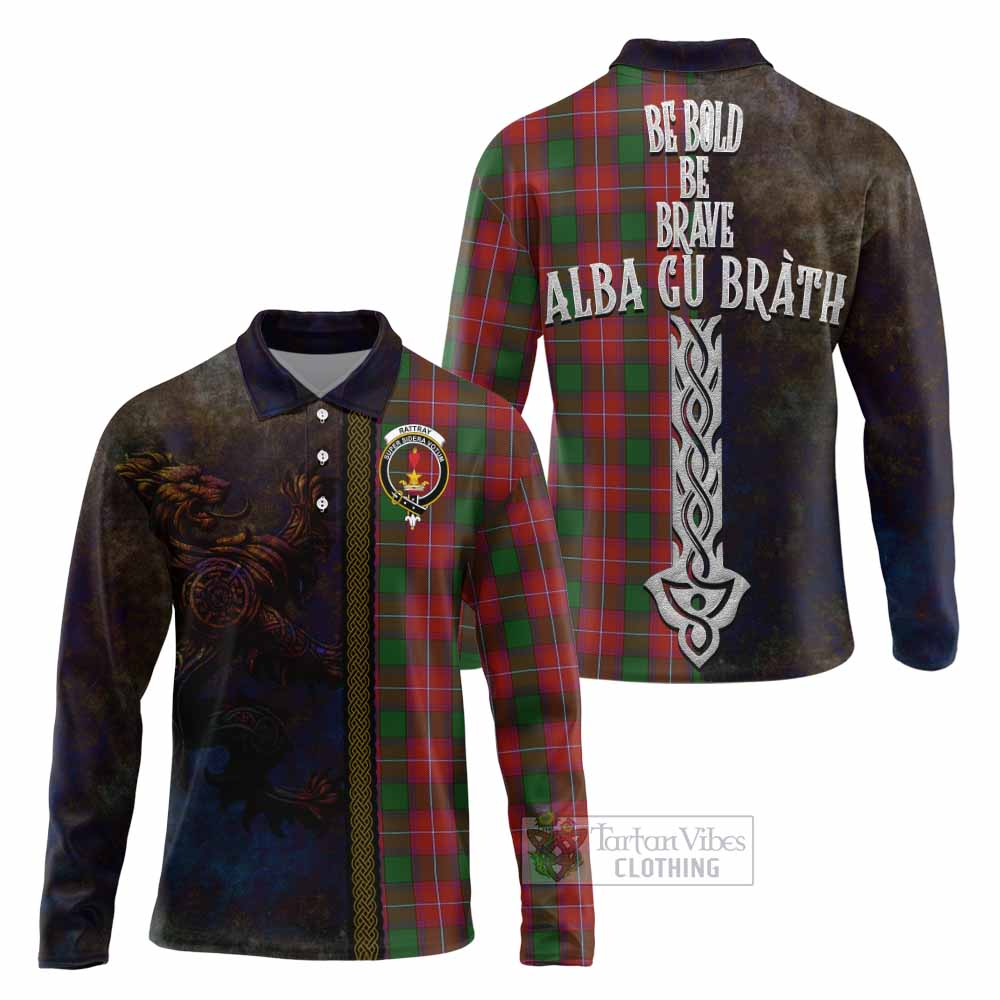 Tartan Vibes Clothing Rattray Tartan Family Crest Long Sleeve Polo Shirt Alba Gu Brath Be Brave Lion Ancient Style