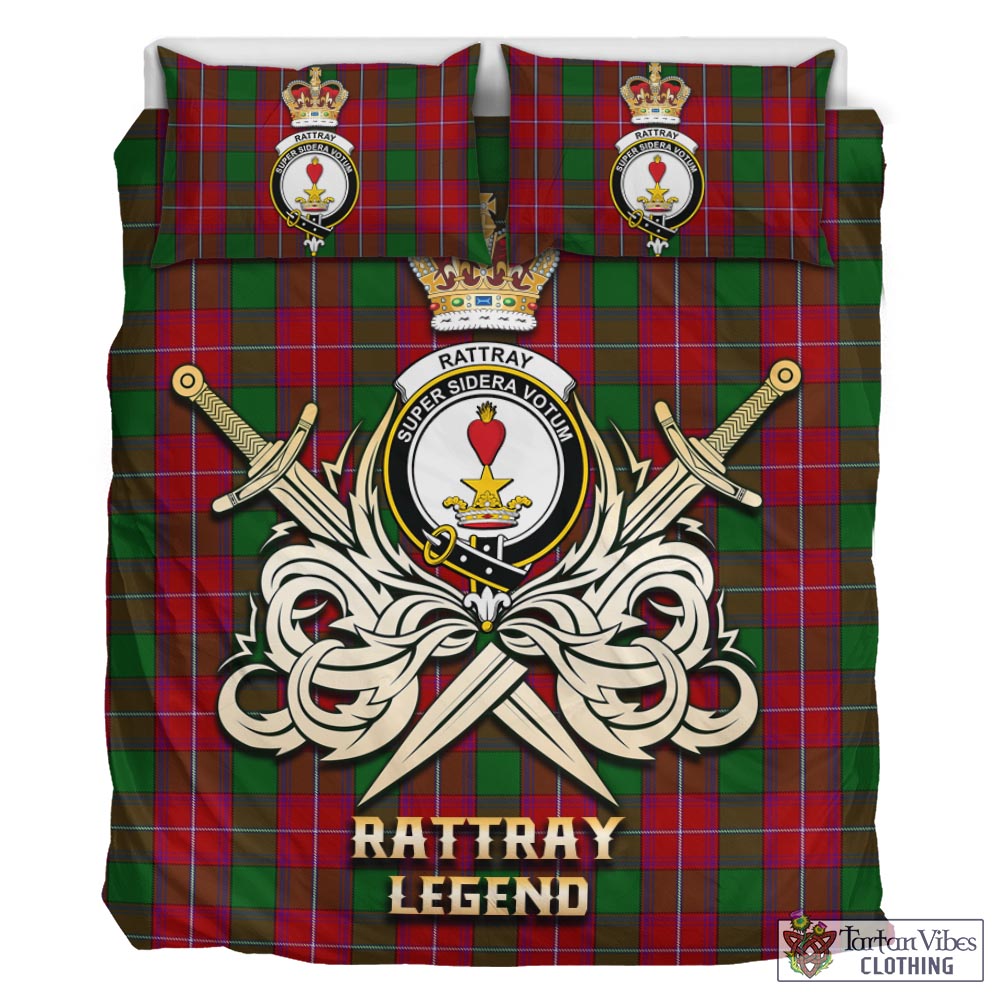 Tartan Vibes Clothing Rattray Tartan Bedding Set with Clan Crest and the Golden Sword of Courageous Legacy