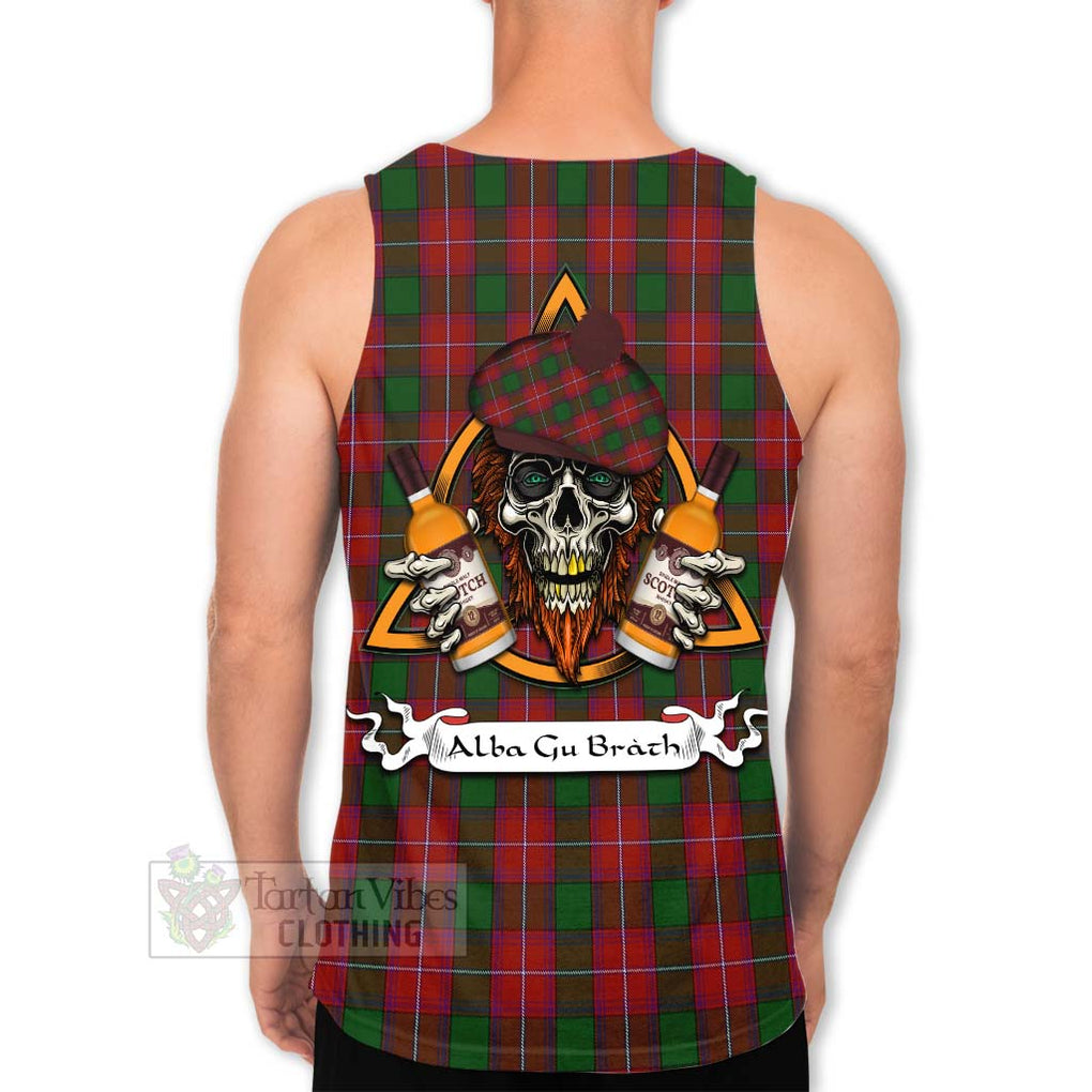 Tartan Vibes Clothing Rattray Tartan Men's Tank Top with Family Crest and Bearded Skull Holding Bottles of Whiskey