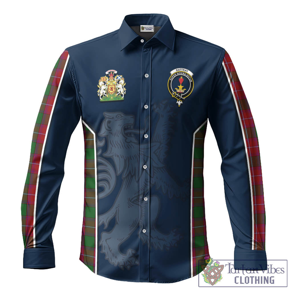 Rattray Tartan Long Sleeve Button Up Shirt with Family Crest and Lion Rampant Vibes Sport Style