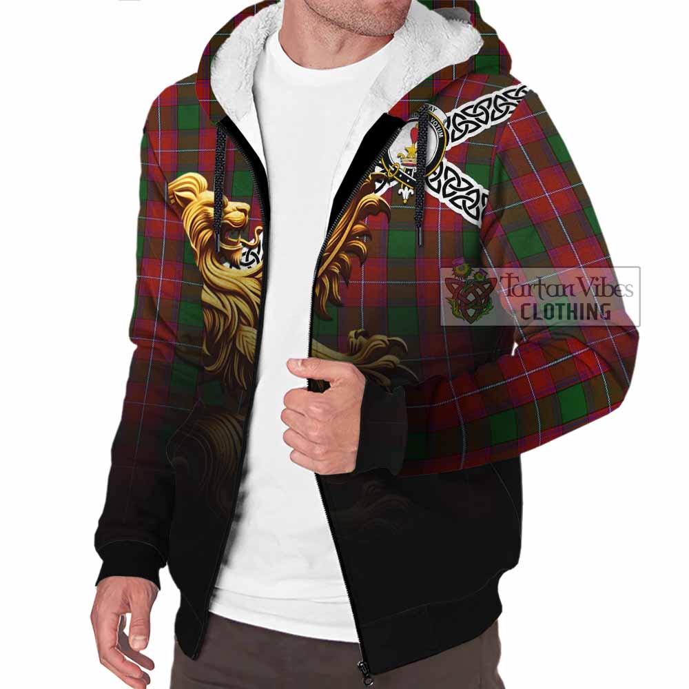 Rattray Crest Tartan Sherpa Hoodie with Golden Lion Emblem Celtic Style - Tartan Vibes Clothing
