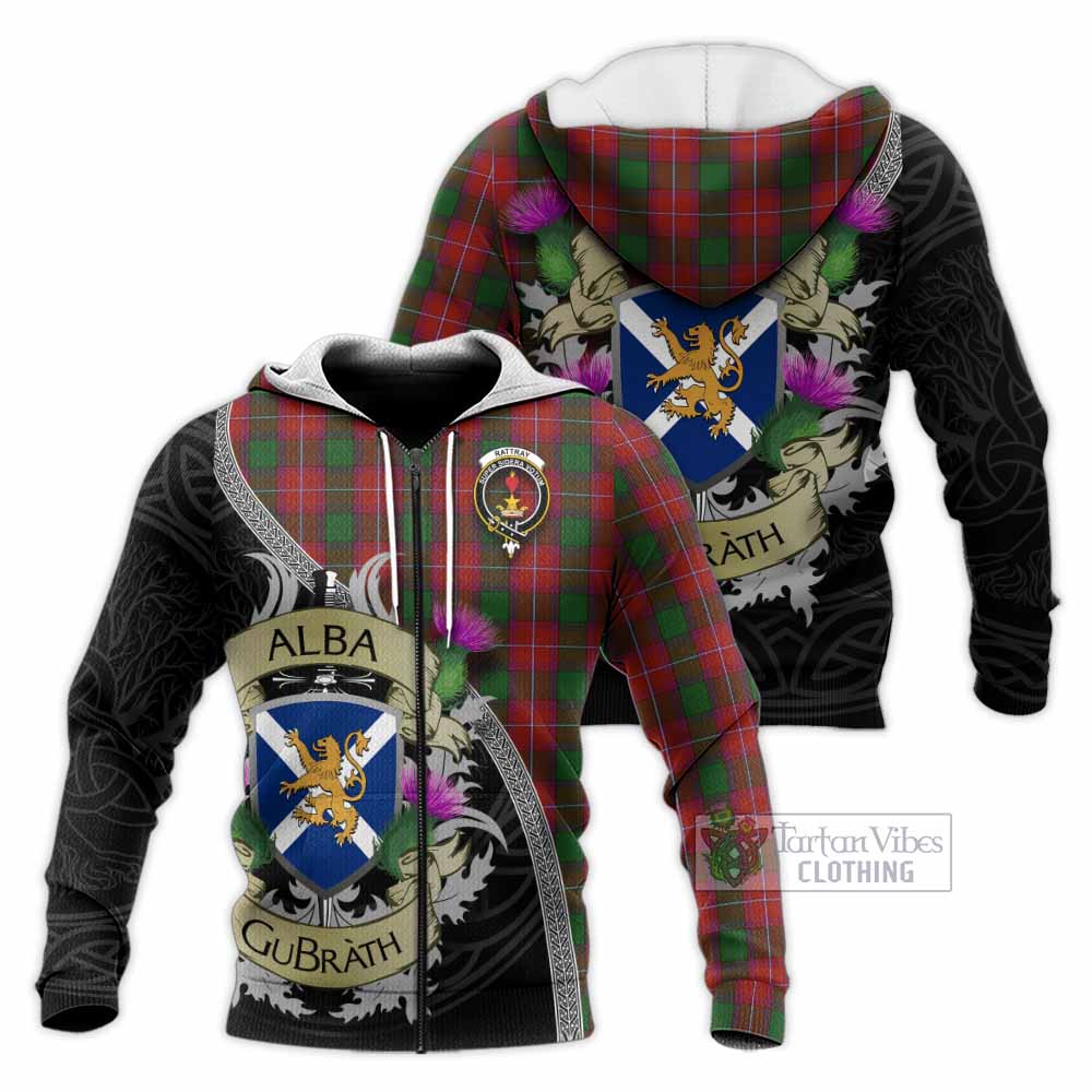 Tartan Vibes Clothing Rattray Tartan Family Crest Knitted Hoodie Lion Rampant Royal Thistle Shield Celtic Inspired
