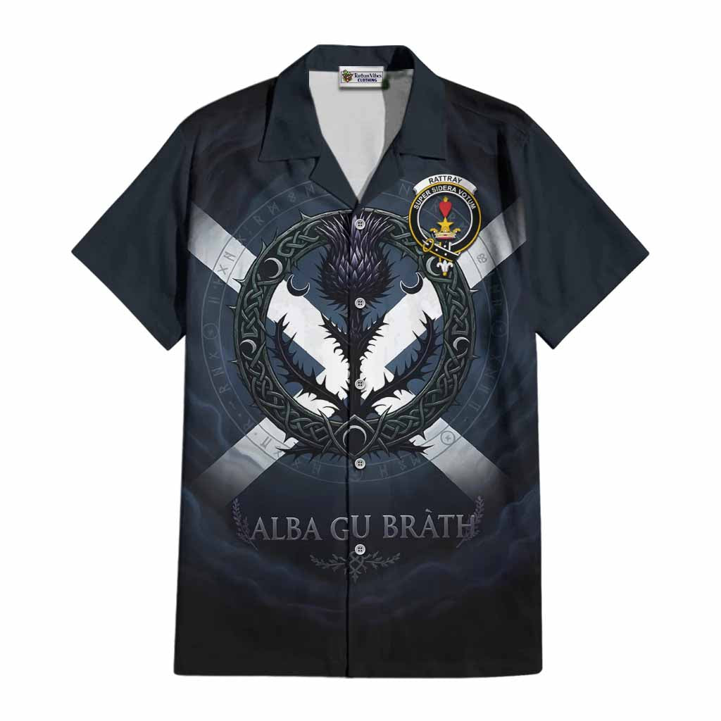 Rattray Clan Crest Cotton Hawaiian Shirt with Celtic Knot Thistle and Saltire