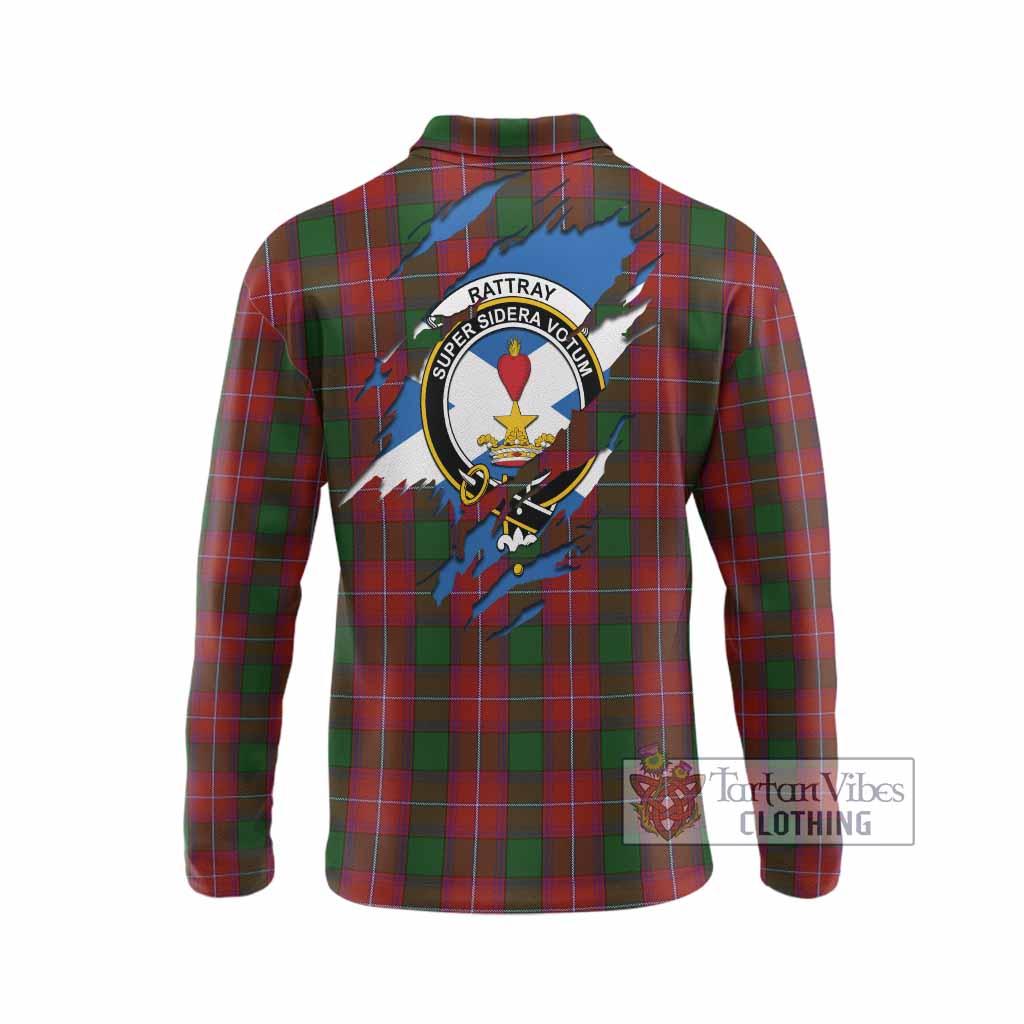 Rattray Clan Crest In Me Tartan Long Sleeve Polo Shirt Scotland Flag Style