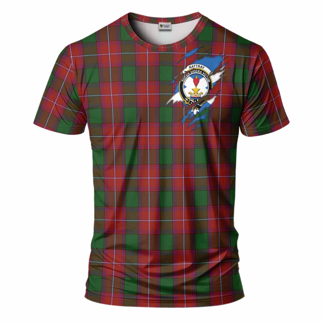 Rattray Clan Crest In Me Tartan T-Shirt Scotland Flag Style