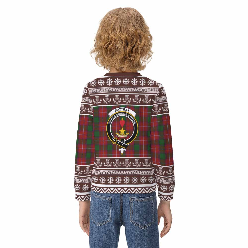 Rattray Clan Tartan Christmas Kid Ugly Sweatshirt with Family Crest - Tartan Vibes Clothing