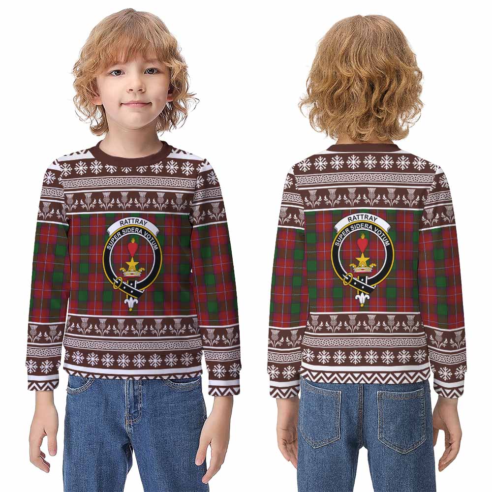 Rattray Clan Tartan Christmas Kid Ugly Sweatshirt with Family Crest - Tartan Vibes Clothing