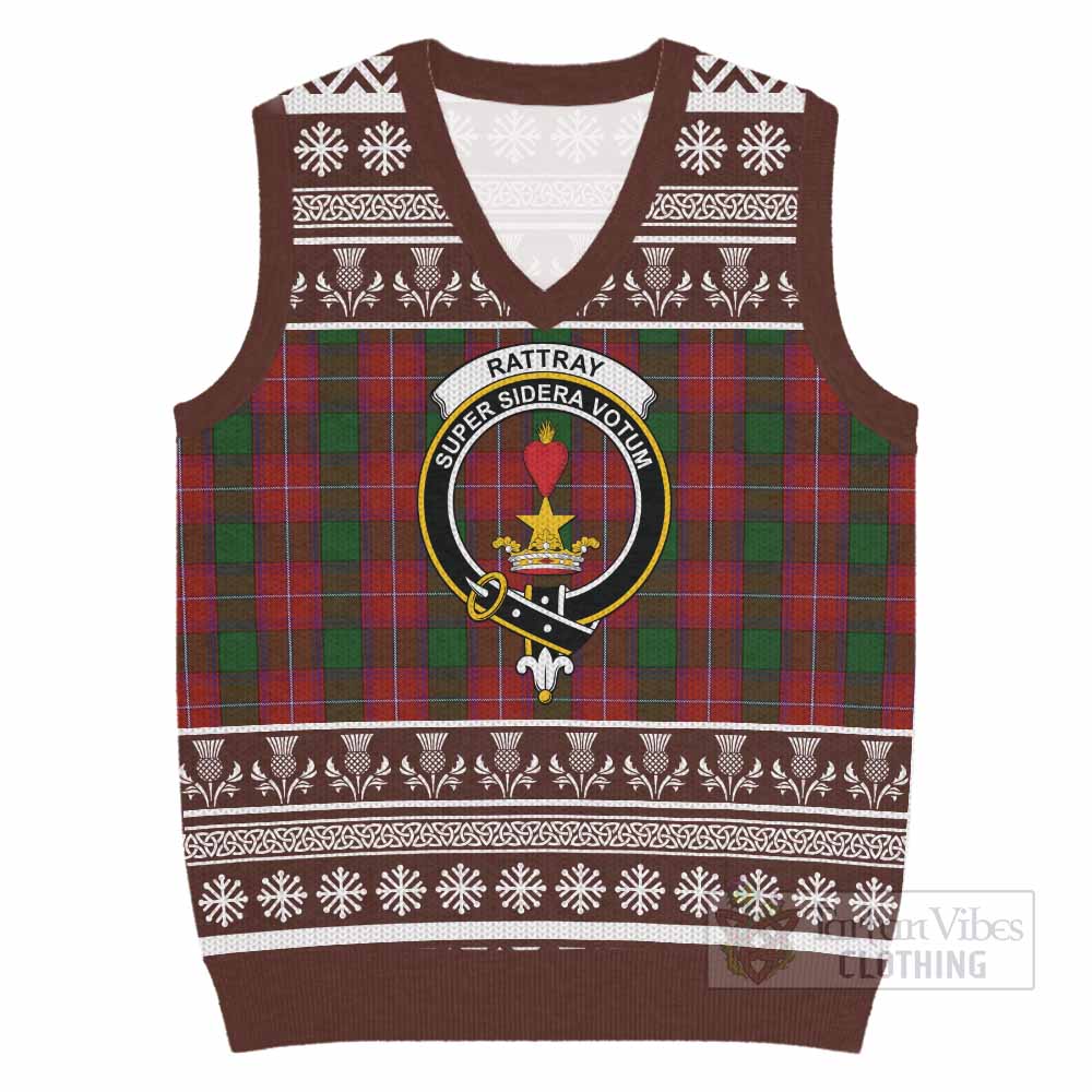 Rattray Clan Tartan Christmas Knitted V-Neck Vest with Family Crest - Tartan Vibes Clothing