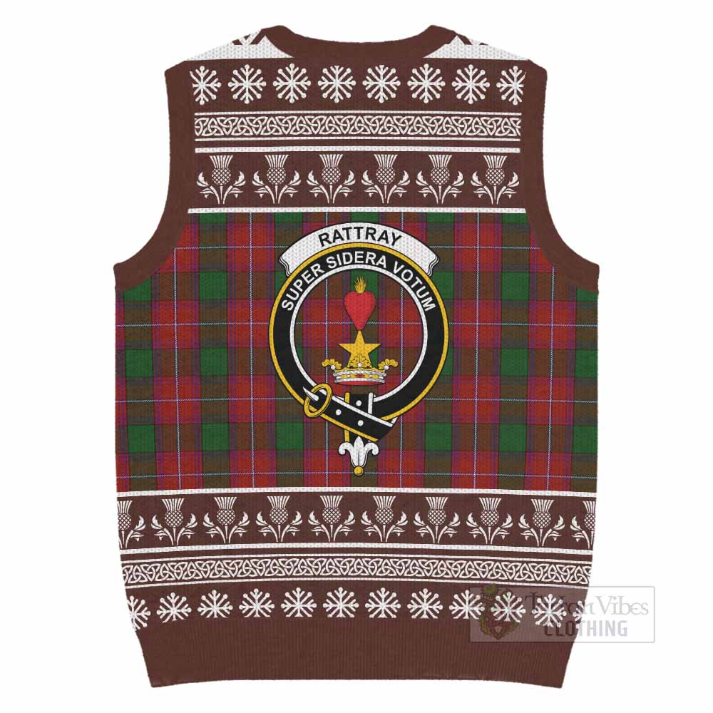 Rattray Clan Tartan Christmas Knitted V-Neck Vest with Family Crest - Tartan Vibes Clothing