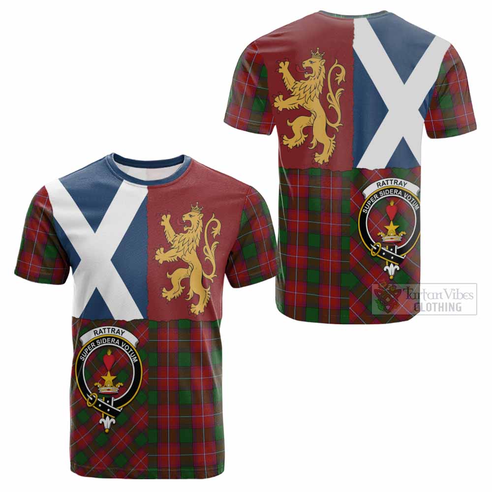 Rattray Crest Tartan Cotton T-shirt with Lion Rampant Saltire Style - Tartan Vibes Clothing