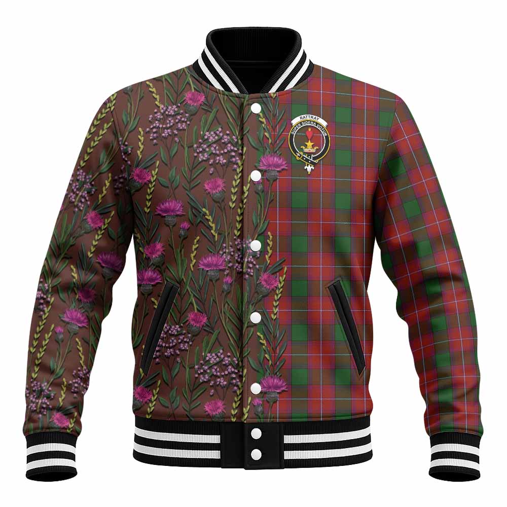 Rattray Family Crest Tartan Baseball Jacket Scottish Thistle Flower Pattern Half Style - Tartan Vibes Clothing