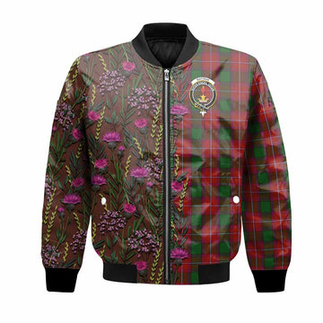 Rattray Family Crest Tartan Bomber Jacket Scottish Thistle Flower Pattern Half Style
