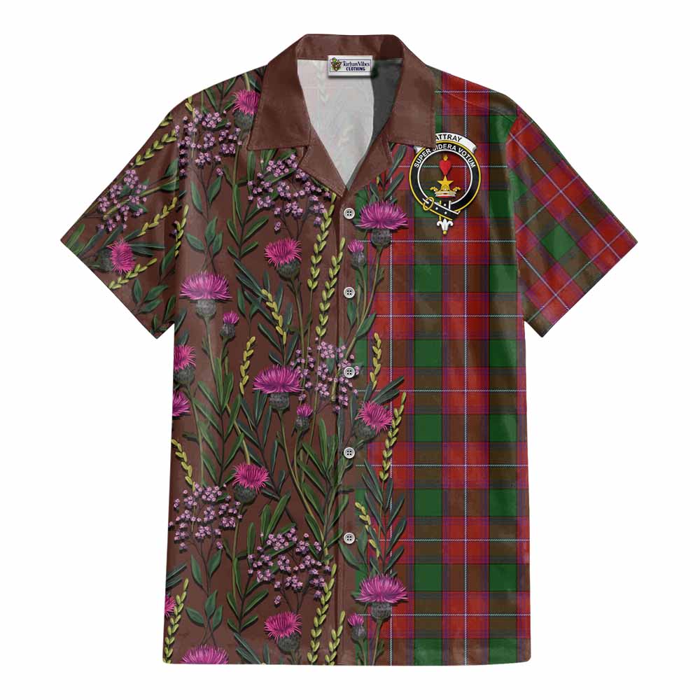 Rattray Family Crest Tartan Cotton Hawaiian Shirt Scottish Thistle Flower Pattern Half Style - Tartan Vibes Clothing