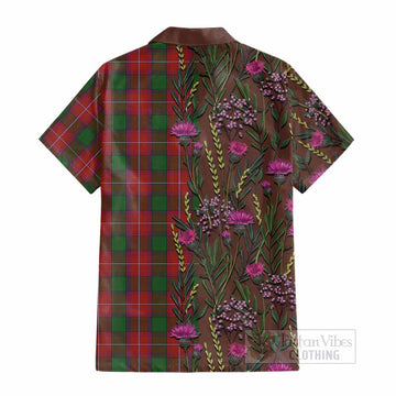 Rattray Family Crest Tartan Cotton Hawaiian Shirt Scottish Thistle Flower Pattern Half Style