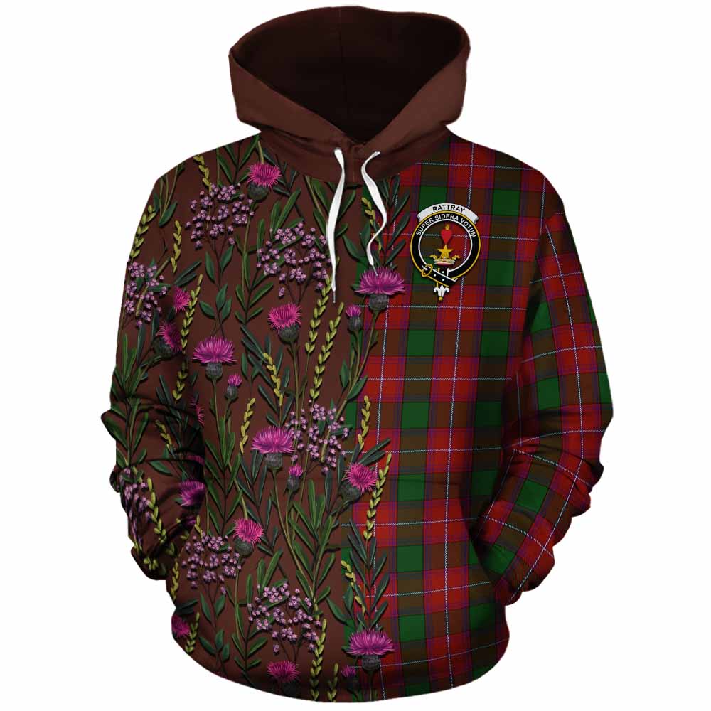 Rattray Family Crest Tartan Cotton Hoodie Scottish Thistle Flower Pattern Half Style - Tartan Vibes Clothing