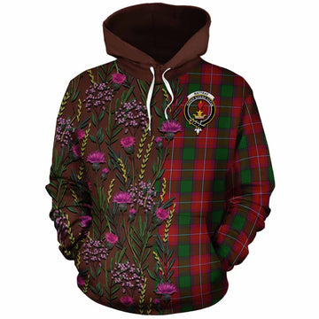 Rattray Family Crest Tartan Cotton Hoodie Scottish Thistle Flower Pattern Half Style
