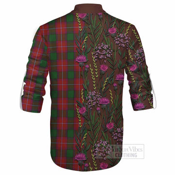Rattray Family Crest Tartan Ghillie Shirt Scottish Thistle Flower Pattern Half Style - Tartan Vibes Clothing