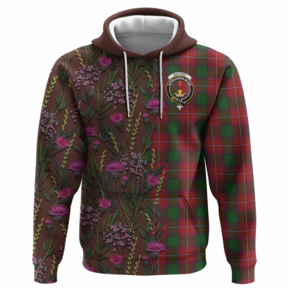 Rattray Family Crest Tartan Hoodie Scottish Thistle Flower Pattern Half Style - Tartan Vibes Clothing