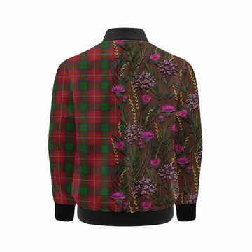 Rattray Family Crest Tartan Kid Bomber Jacket Scottish Thistle Flower Pattern Half Style