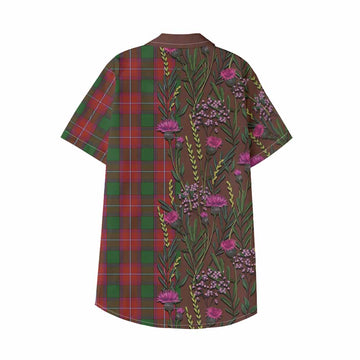 Rattray Family Crest Tartan Kid Hawaiian Shirt Scottish Thistle Flower Pattern Half Style