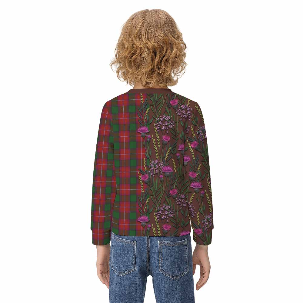 Rattray Family Crest Tartan Kid Knitted Sweatshirt Scottish Thistle Flower Pattern Half Style - Tartan Vibes Clothing