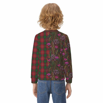 Rattray Family Crest Tartan Kid Knitted Sweatshirt Scottish Thistle Flower Pattern Half Style