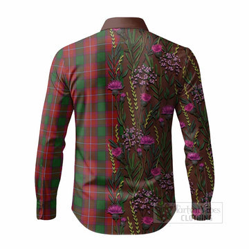 Rattray Family Crest Tartan Long Sleeve Button Shirts Scottish Thistle Flower Pattern Half Style