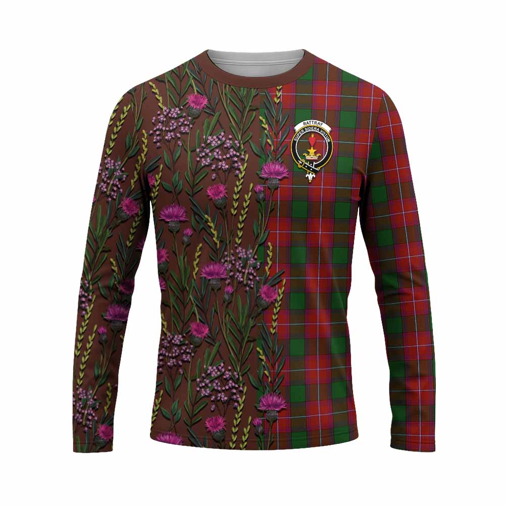 Rattray Family Crest Tartan Long Sleeve T-Shirt Scottish Thistle Flower Pattern Half Style - Tartan Vibes Clothing