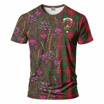 Rattray Family Crest Tartan T-Shirt Scottish Thistle Flower Pattern Half Style - Tartan Vibes Clothing